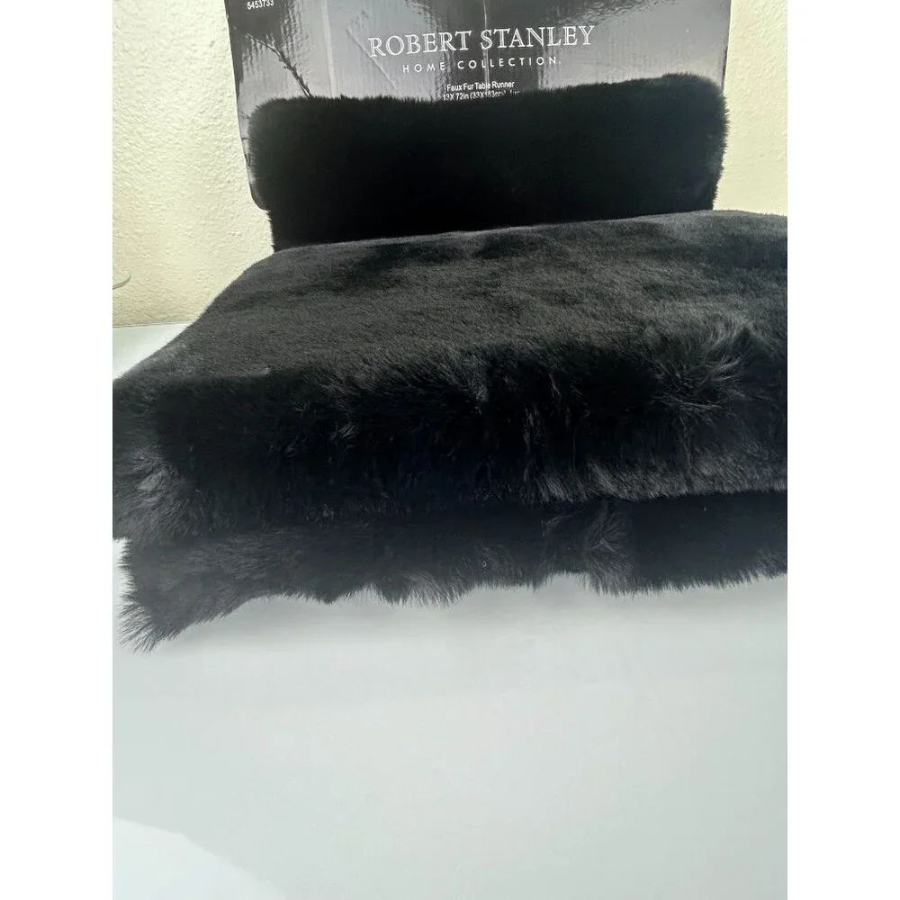 Robert Stanley Black Faux Fur Table Runner Home Holiday Collection 13x72 NEW